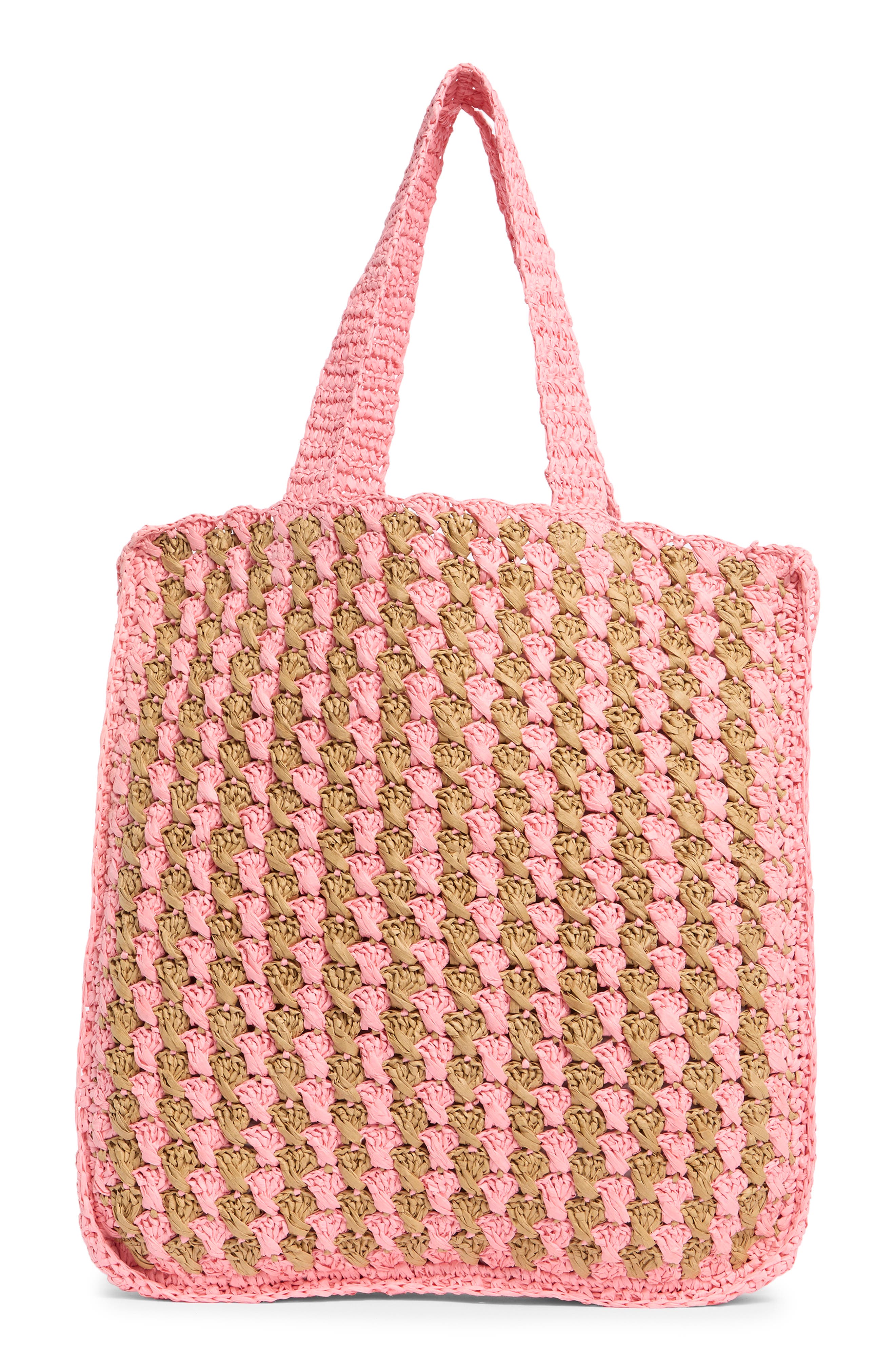Two-Tone Crochet Tote Bag, Alternate, color, PEACH MULTI