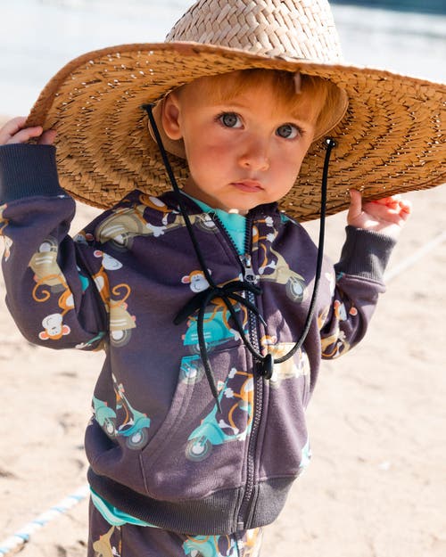 DEUX PAR DEUX DEUX PAR DEUX LITTLE BOY'S PRINTED FRENCH TERRY HOODED FULL ZIP CARDIGAN SWEATSHIRT MONKEY ON NAVY M