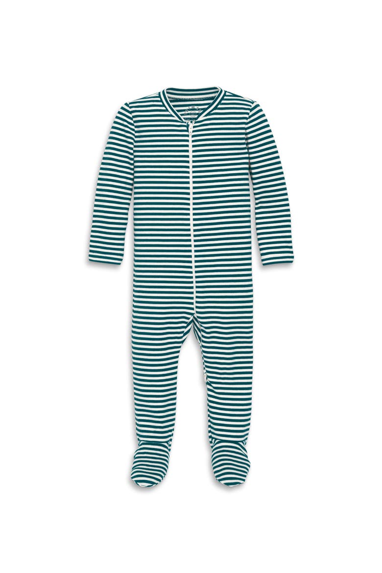 Baby Organic Zip Footie In Stripe, Main, color, Forest Ivory Mini Stripe