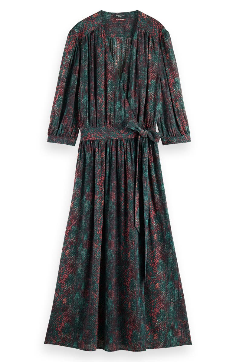 Scotch & Soda Snakeskin Print Faux Wrap Midi Dress, Alternate, color, Snake