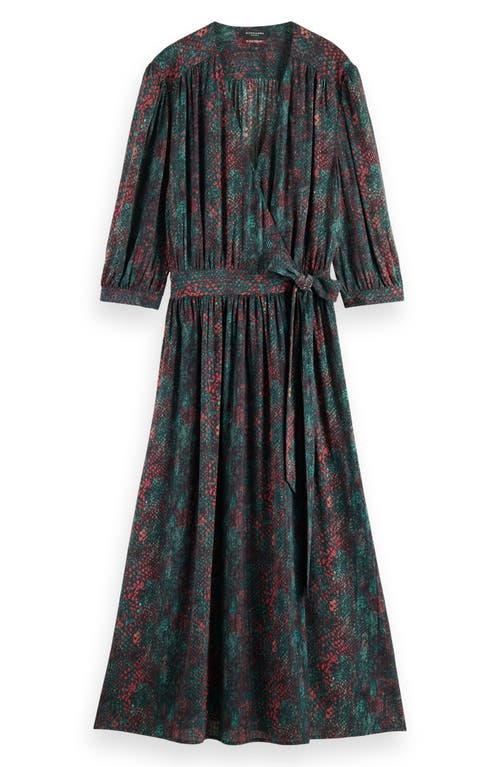 Scotch & Soda Snakeskin Print Faux Wrap Midi Dress In Snake
