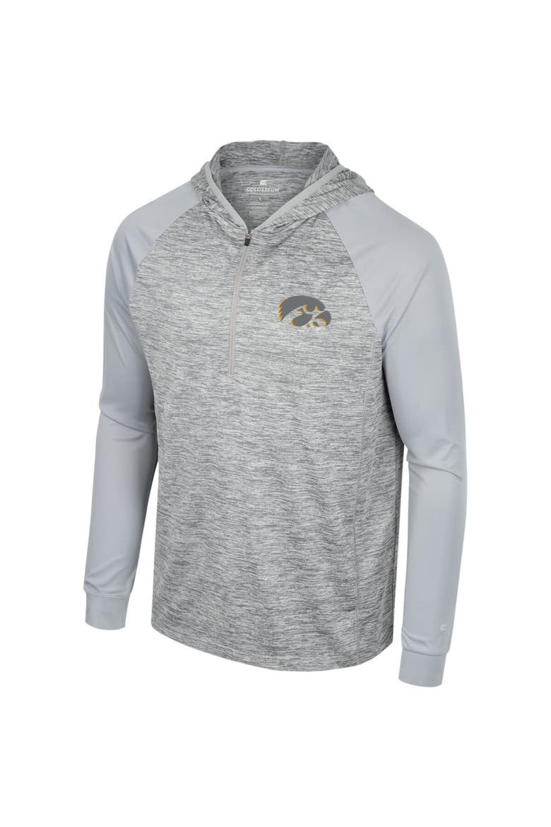 Men's Colosseum Gray Iowa Hawkeyes Cybernetic Raglan Quarter-Zip Hooded Top, Alternate, color, Gray