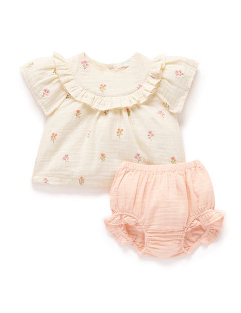 Embroidered Ruffle Top & Bloomer Set