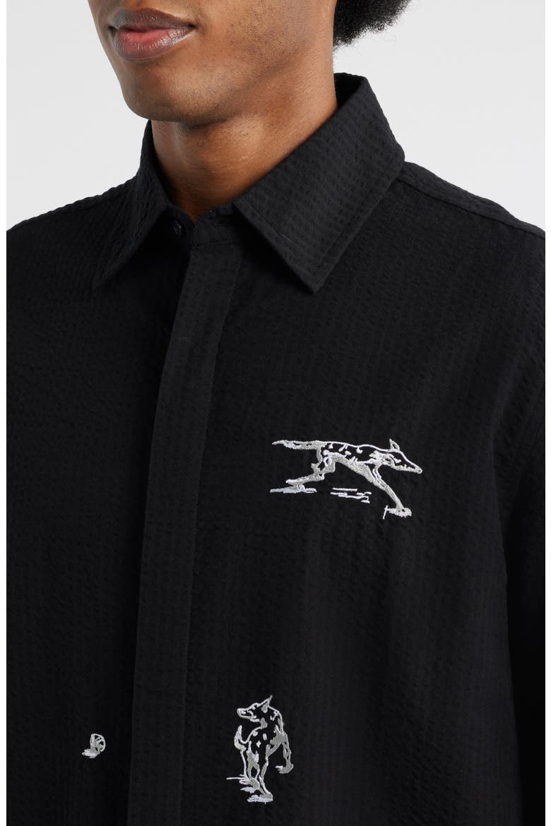 Live Life with Ease Embroidered Button-Up Shirt, Alternate, color, BLACK