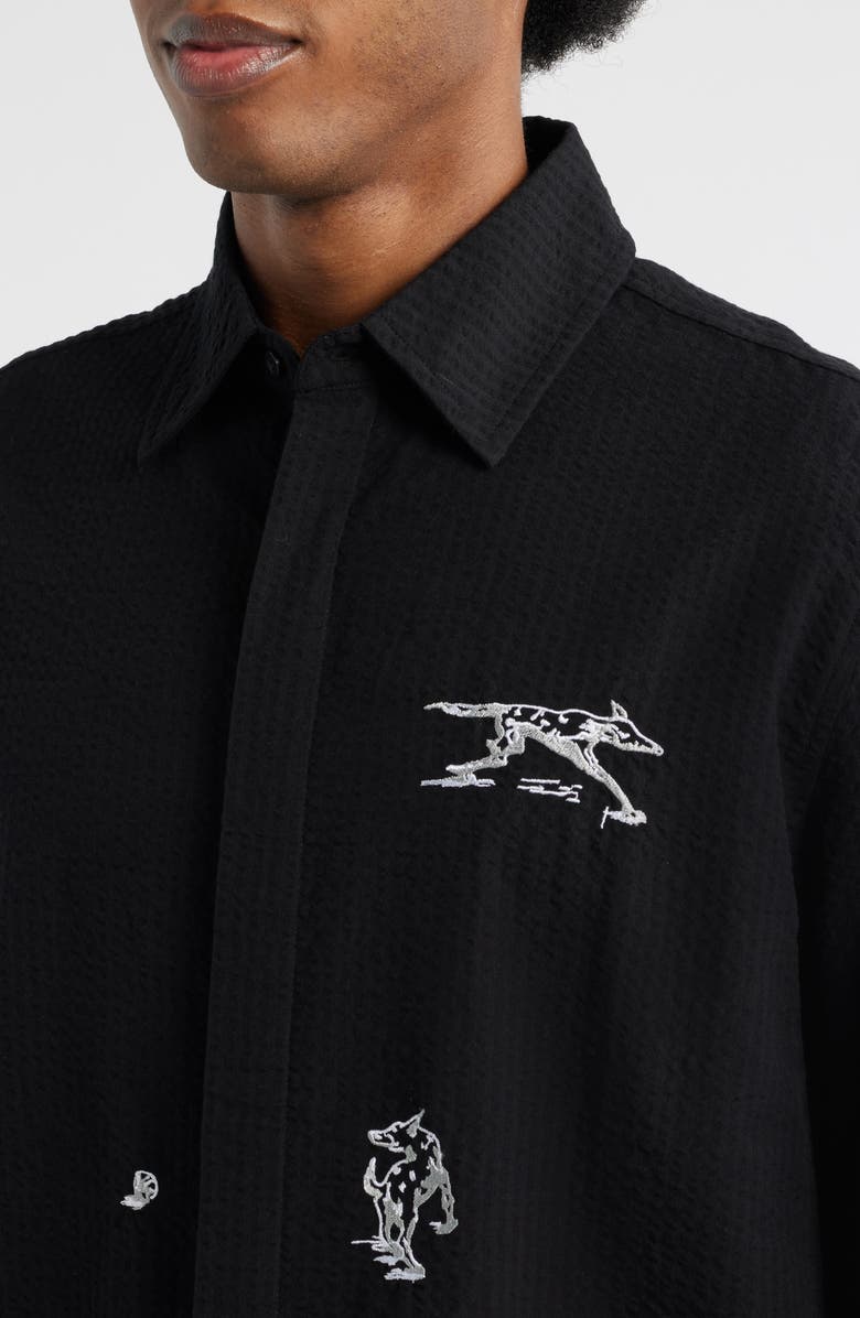 JUNGLES Live Life with Ease Embroidered Button-Up Shirt, Alternate, color, Black