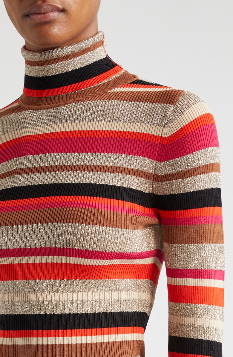 L'AGENCE Olene Metallic Stripe Turtleneck Top, Alternate, color, Orangepin