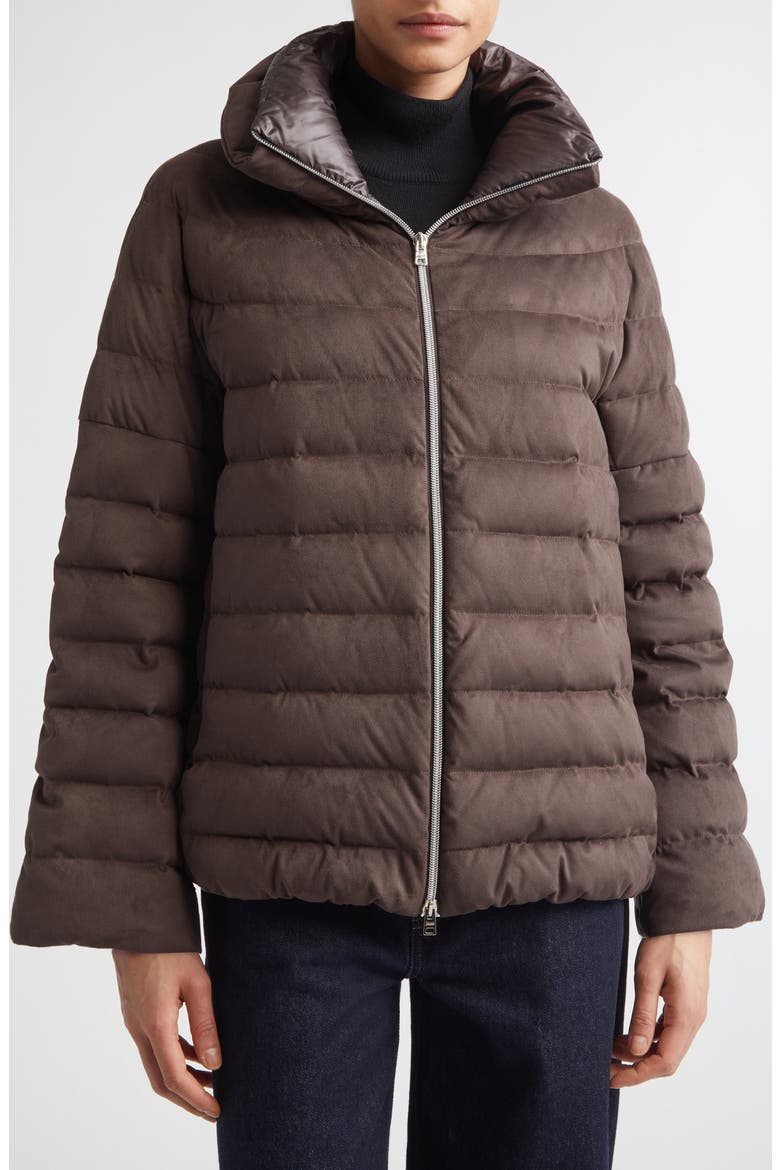 Faux Suede Quilted Down Puffer Jacket, Alternate, color, 8993 MARRONE SCURO