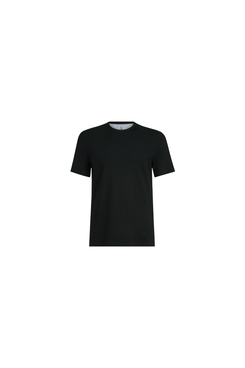 Stretch cotton and modal ribbed jersey crew neck T-shirt, Alternate, color, Black
