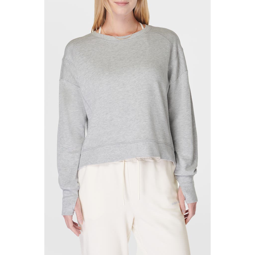 Sweaty Betty After Class Organic Cotton Blend Longline Sweatshirt in Light Grey