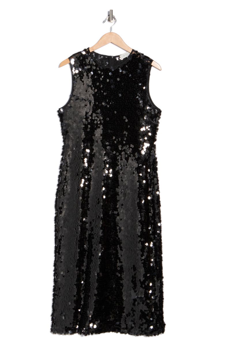WAYF Sleeveless Sequin Midi Dress, Alternate, color, Black