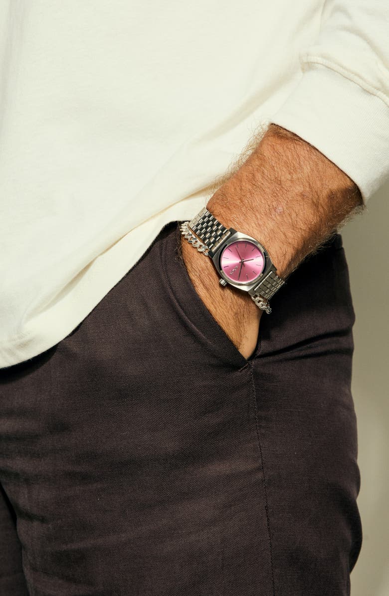 Nixon The Medium Time Teller Bracelet Watch, 31mm, Alternate, color, Silver / Pink