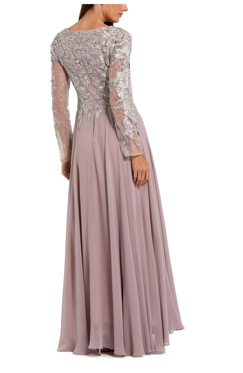 Mac Duggal Women's Floral Embroidered Illusion V-neck A-line Gown, Alternate, color, Vintage Lilac