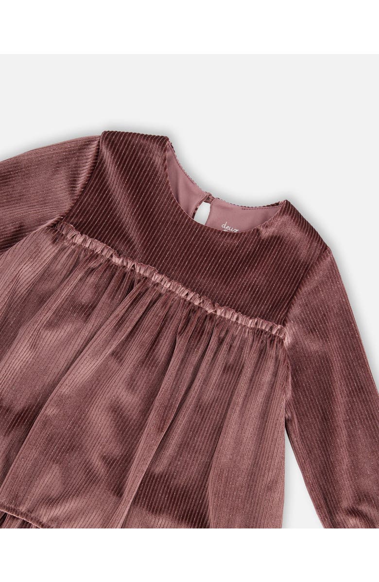 Deux par Deux Little Girl's Long Sleeve Metallic Dress With Frills Burgundy, Alternate, color, 