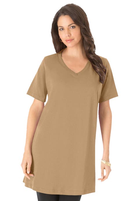 Plus Size Ultimate Cotton V-Neck Short Sleeve Tunic (Plus)