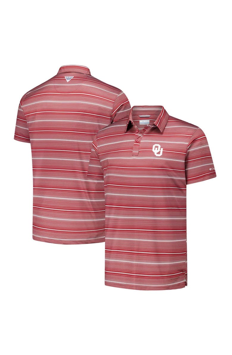 Columbia Men's Columbia Crimson Oklahoma Sooners PFG Super Terminal Tackle<sup>™</sup> Omni-Shade<sup>™</sup> Stripe Polo, Main, color, Crimson