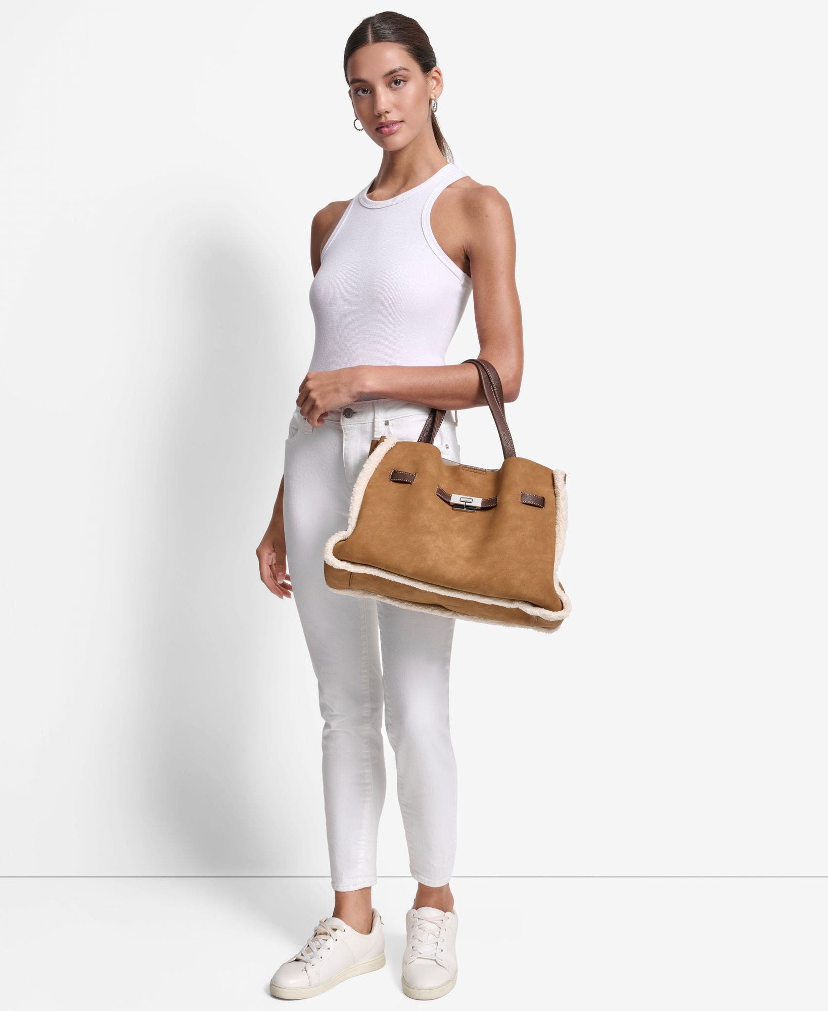 Bryar Large Contrast-Trim Satchel, Alternate, color, Walnut