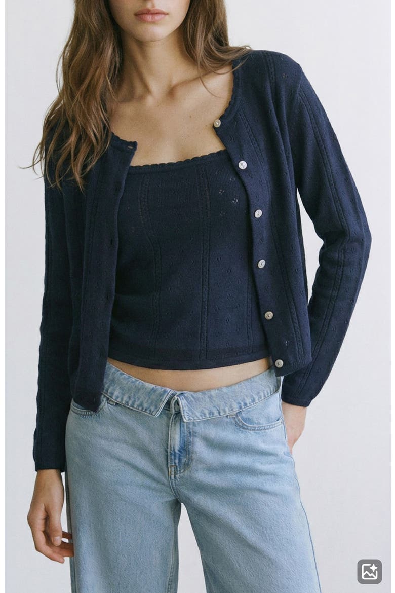 Pointelle Cardigan, Main, color, NAVY