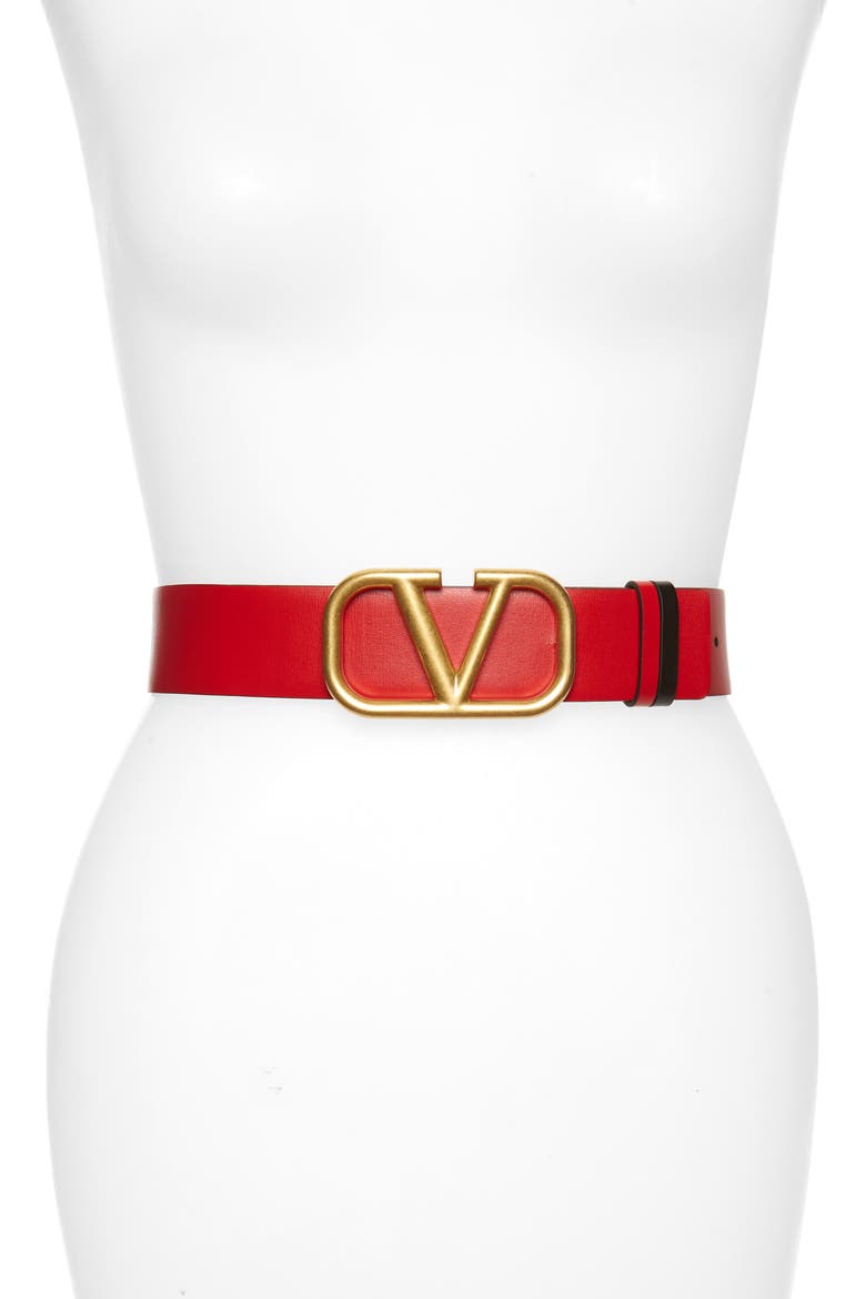 VLOGO Buckle Reversible Leather Belt, Alternate, color, NERO-ROUGE PUR