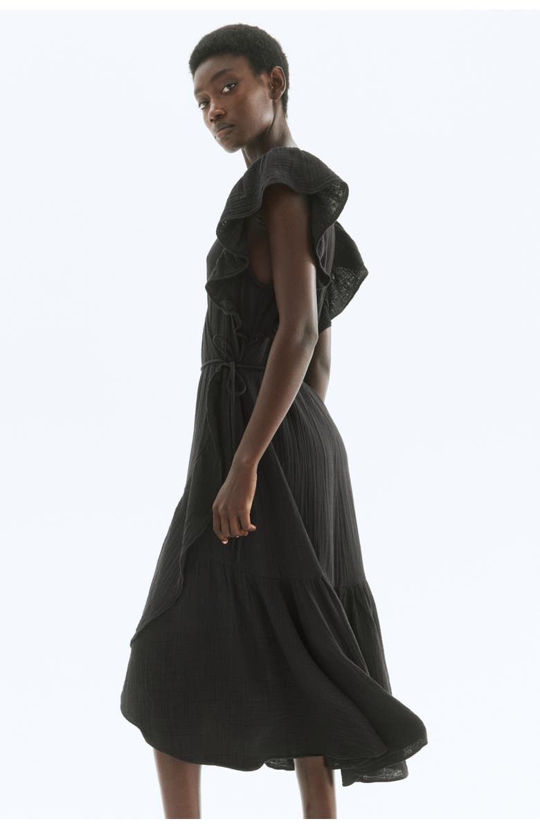 H&M Muslin Wrap Dress, Alternate, color, Black