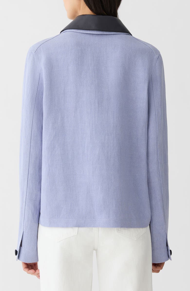Lafayette 148 New York Linen Blend Canvas Jacket with Detachable Leather Collar, Alternate, color, Catmint