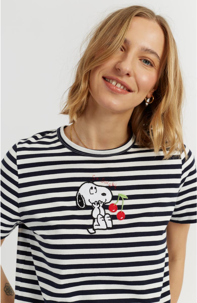 Chinti & Parker Cotton Snoopy Breton Cherry T-Shirt, Alternate, color, Blue/Cream