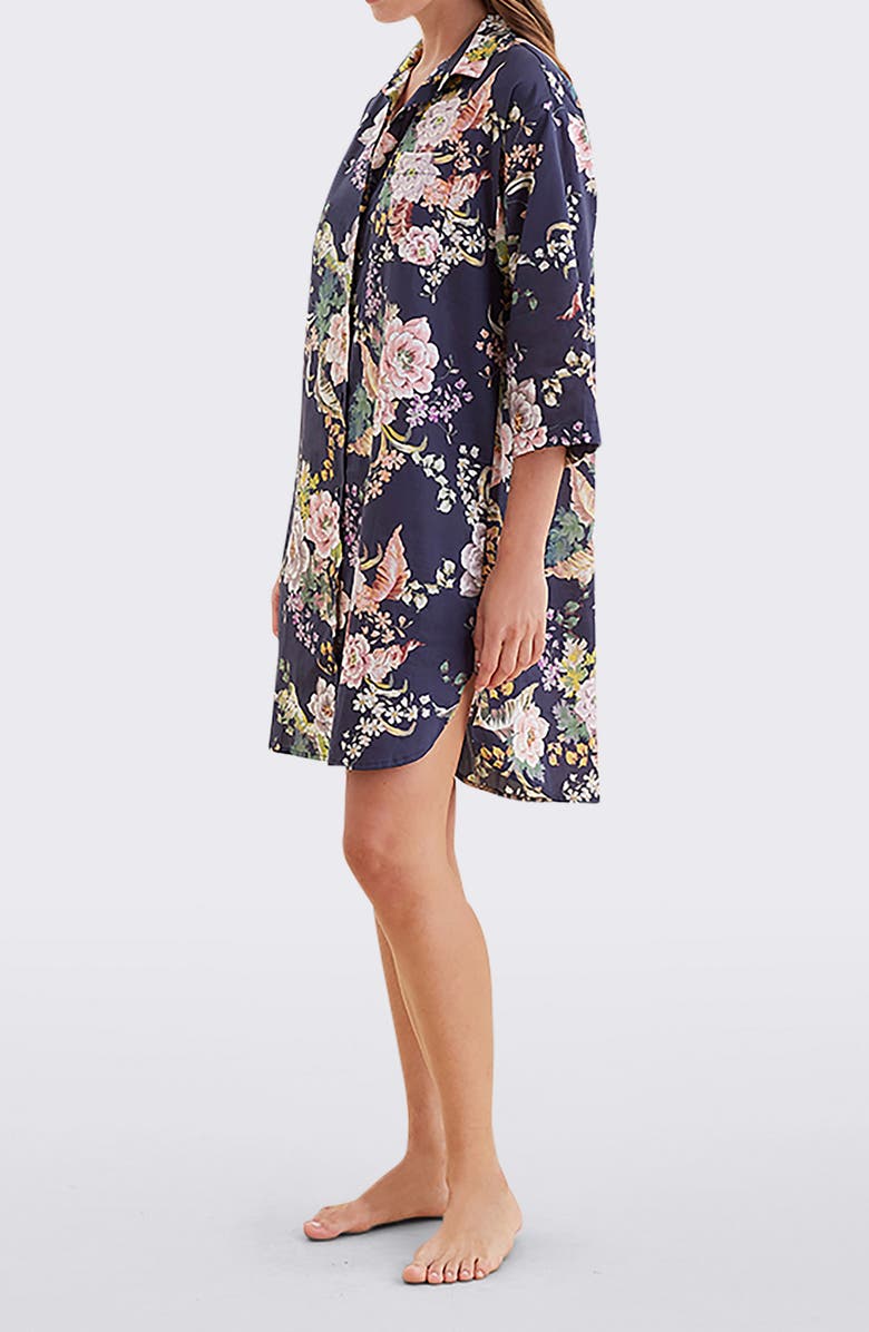 Papinelle Betsy Floral Cotton Sateen Night Shirt, Alternate, color, Navy