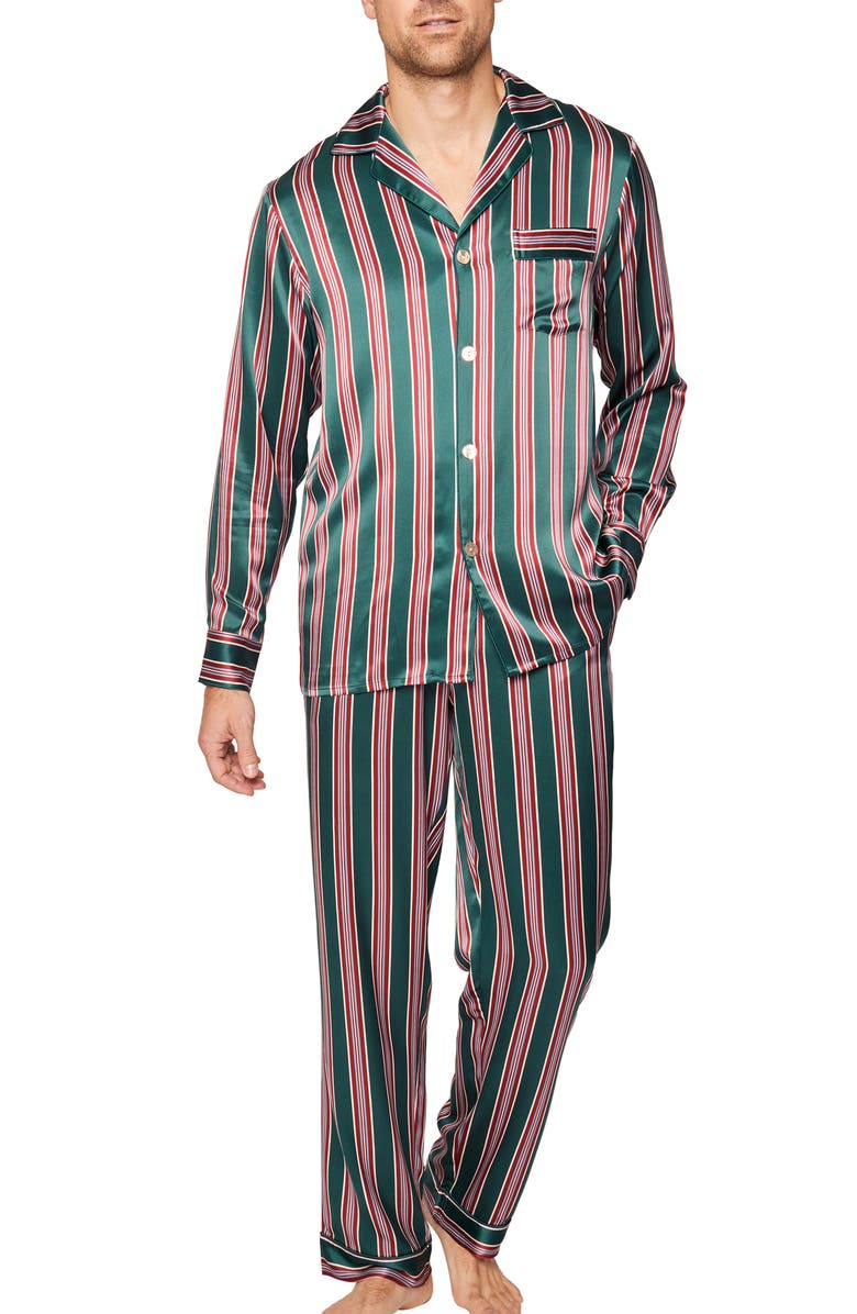 Petite Plume Lancaster Stripe Mulberry Silk Pajamas, Main, color, 