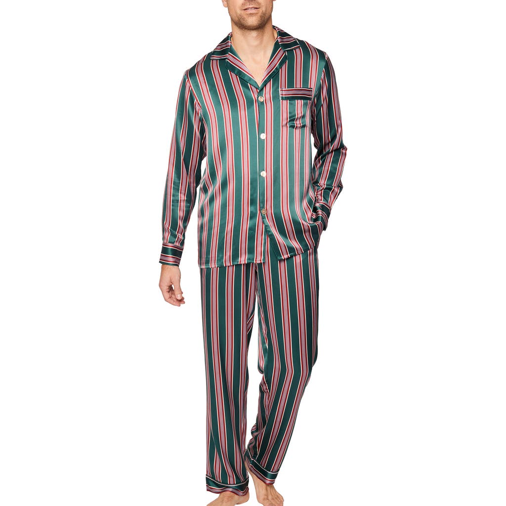 Petite Plume Lancaster Stripe Mulberry Silk Pajamas in Green