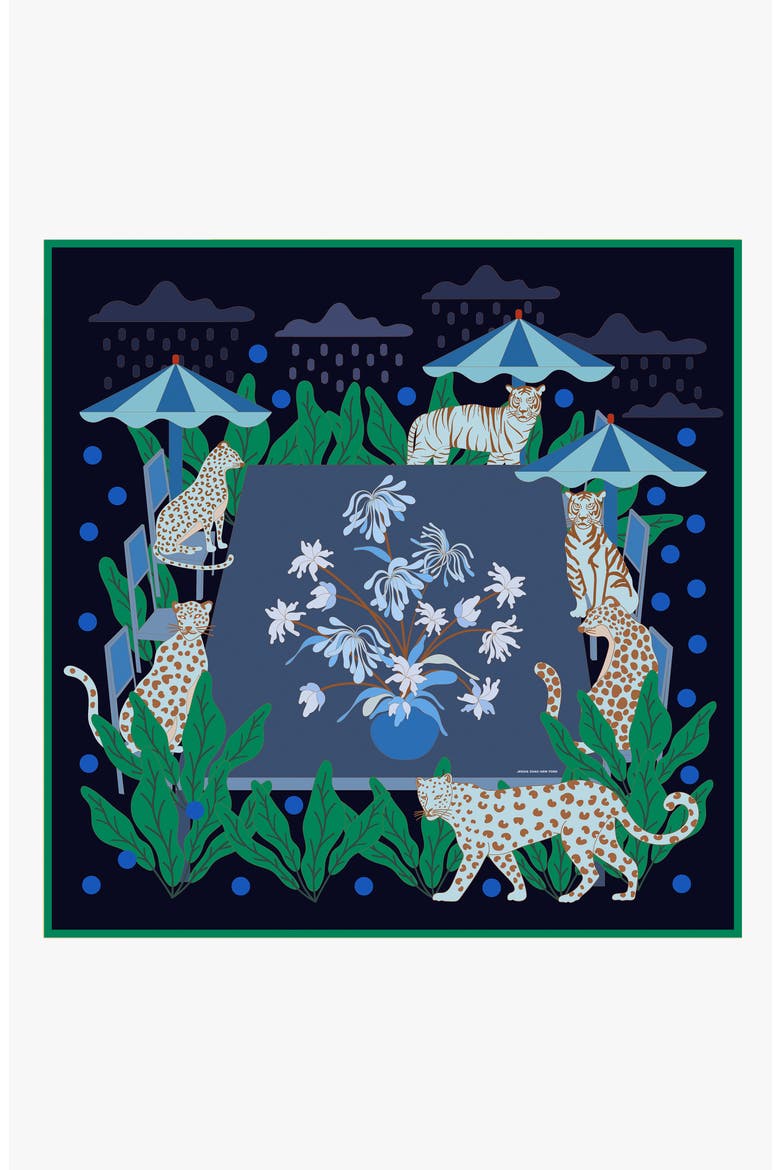 Double Sided Silk Scarf of Night Banquet, Main, color, Black