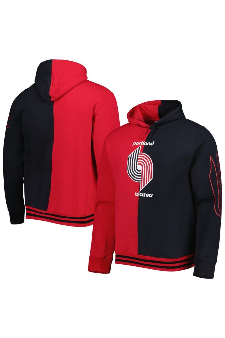 Men's Mitchell & Ness Red/Black Portland Trail Blazers Hardwood Classics Split Pullover Hoodie, Main, color, Red