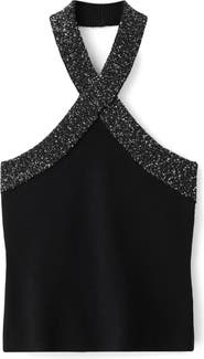 MANGO Embellished Halter Top