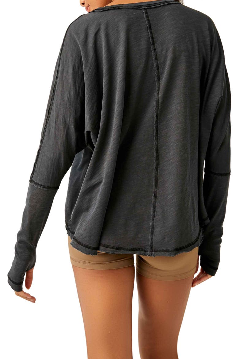 Ten Laps Asymmetric Long Sleeve Cotton Top, Alternate, color, BLACK