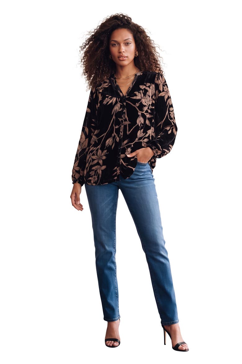 Velvet Burnout Blouse (plus), Main, color, BROWN FLORAL