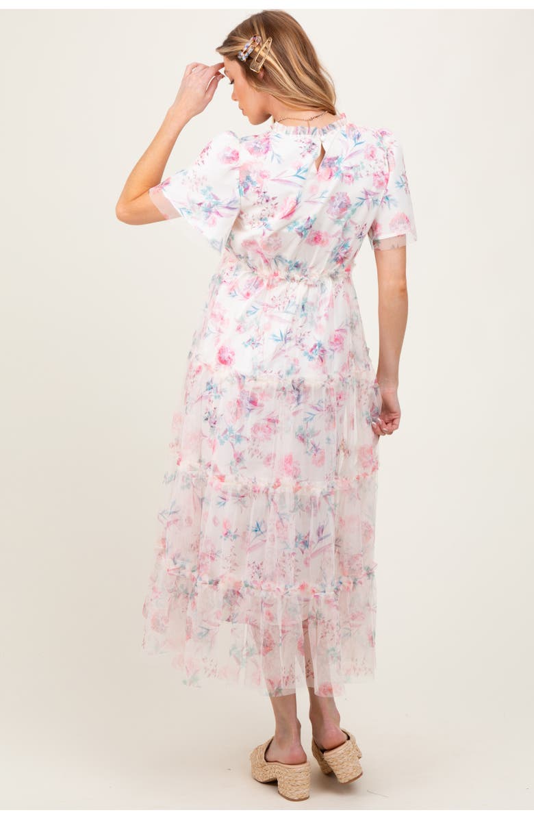 PinkBlush Floral Mesh Ruffle Tiered Midi Dress, Alternate, color, Ivory