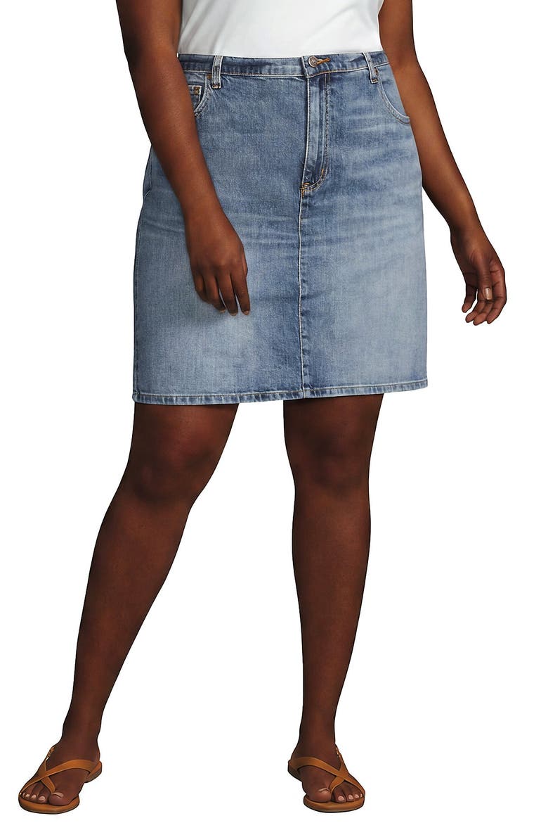 Plus Size Soft Denim Classic 5 Pocket Above the Knee Skirt, Main, color, Medium Bay Blue Wash