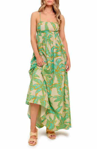 FLYING TOMATO Frond Lace-Up Back Cotton Maxi Dress