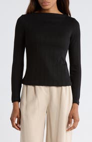 JASON WU Boat Neck Long Sleeve Ribbed Top