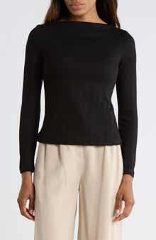 JASON WU Boat Neck Long Sleeve Ribbed Top