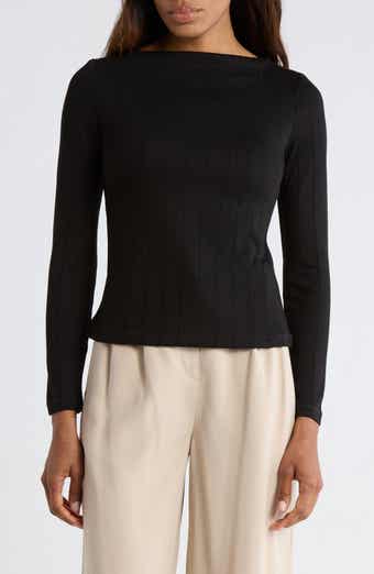 JASON WU Boat Neck Long Sleeve Ribbed Top