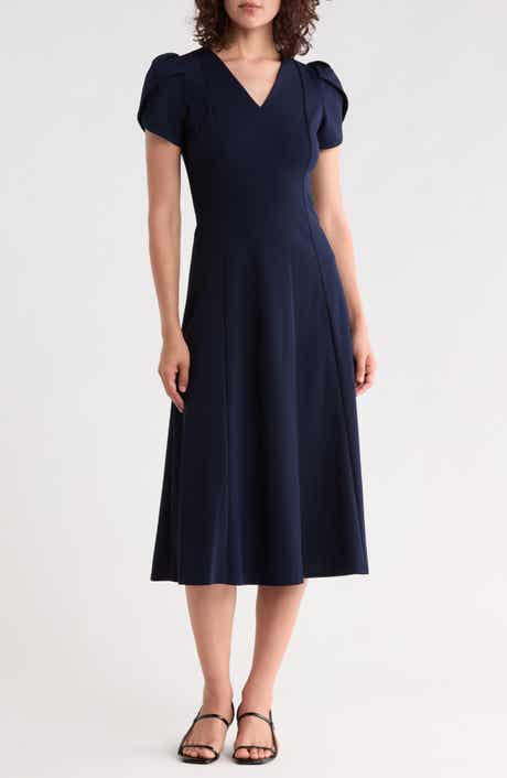 Tulip Sleeve A-Line Midi Dress