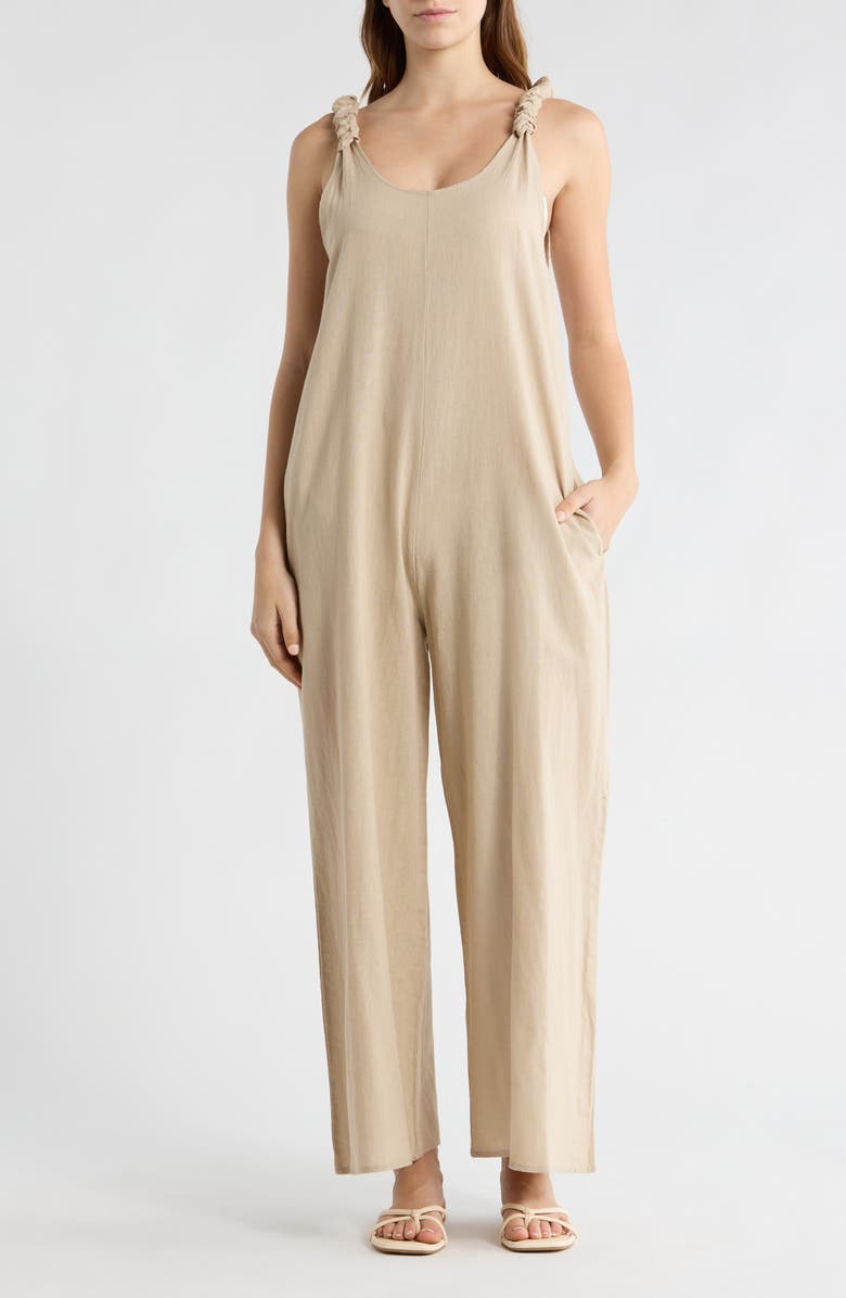 Elan Cotton & Linen Cover-Up Jumpsuit, Main, color, Sand