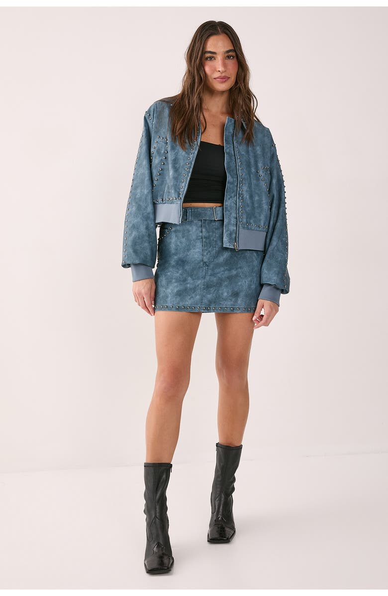 NASTY GAL Leather Studded Bomber Jacket, Alternate, color, Blue