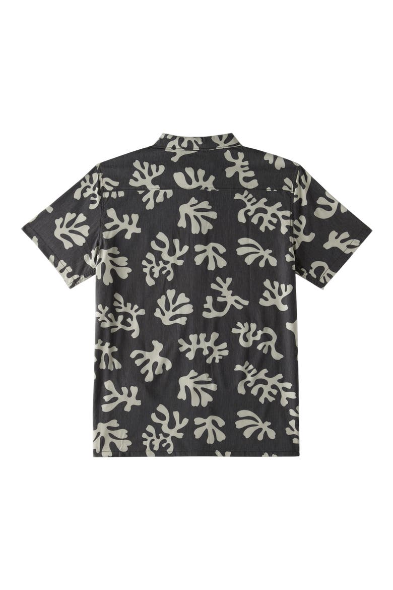Coral Print Short Sleeve Button-Up Shirt, Alternate, color, BLACK