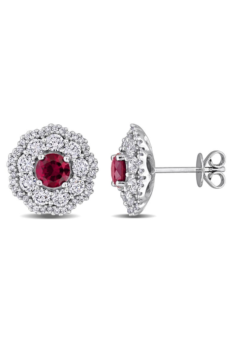 Lab-Created Ruby & Diamond Earrings 14k, Main, color, Ruby