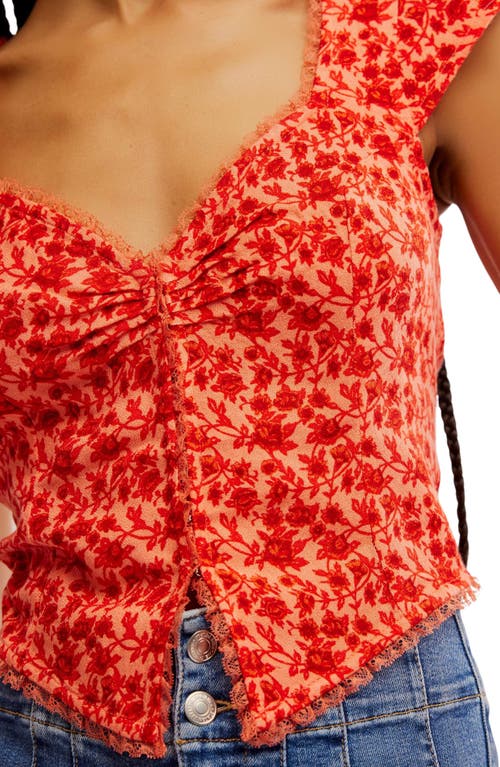 Free People Faye Printed Top In Washed Red Combo