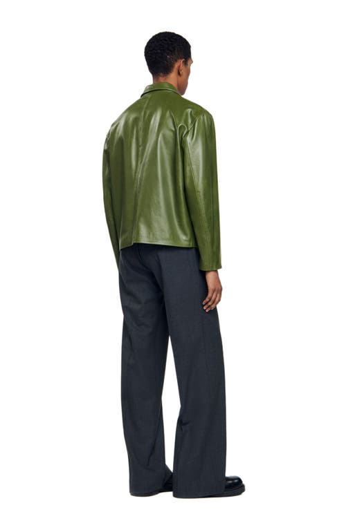 Sandro Zip-up Leather Jacket In Green