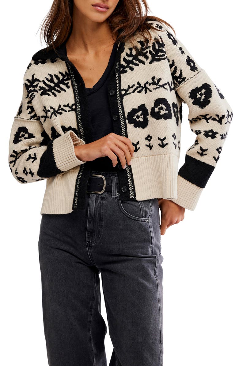 Free People Shelby Floral Jacquard Cardigan, Main, color, Neutral Combo