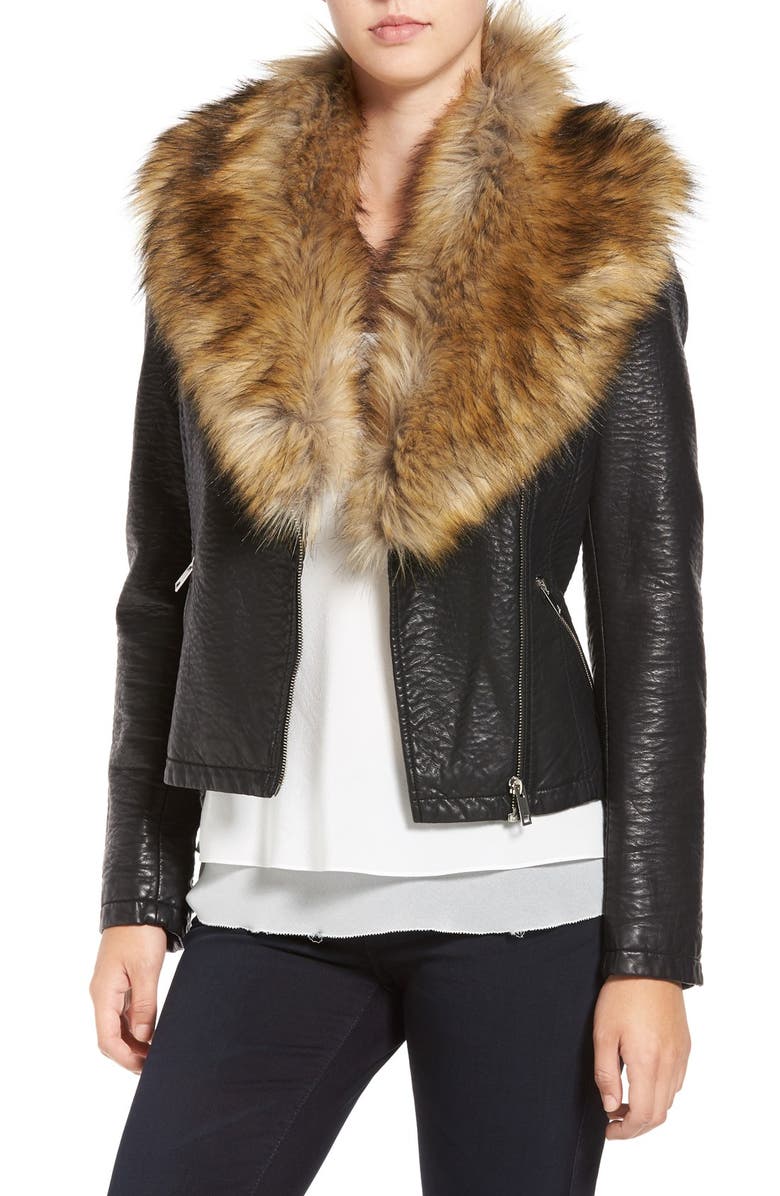 Love Token Faux Leather Jacket with Removable Faux Fur Collar, Main, color,