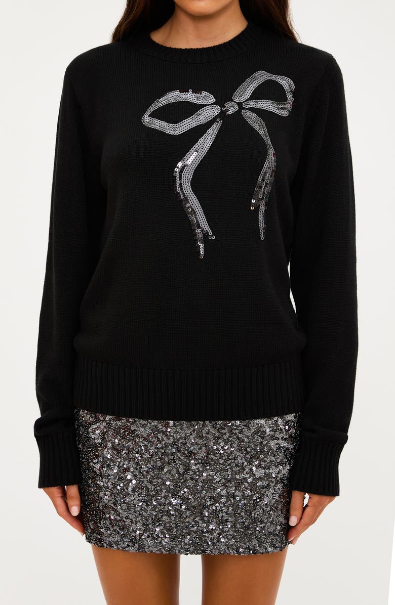 Beach Riot Jolene Sequin Bow Crewneck Sweater, Alternate, color, Black Bow