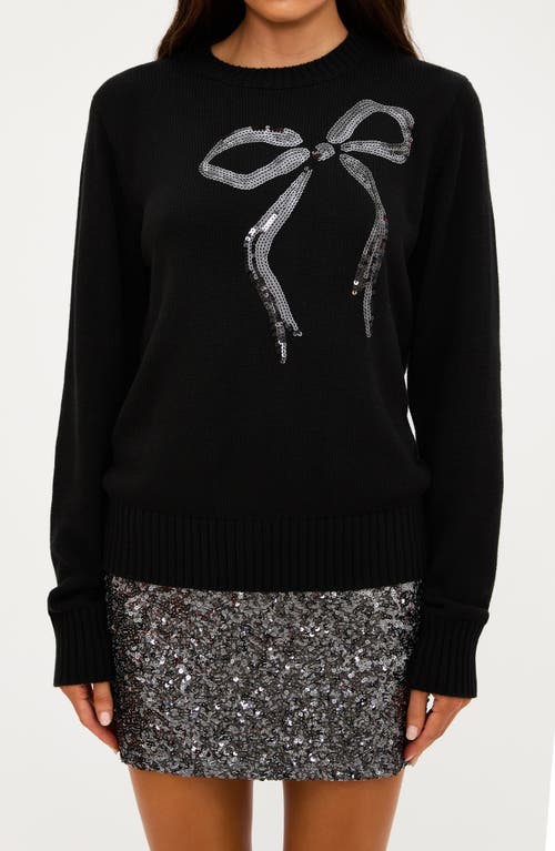 Beach Riot Jolene Sequin Bow Crewneck Sweater In Black